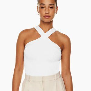 Aritzia Babaton sculpt knit ribbed criss cross halter top tank white M